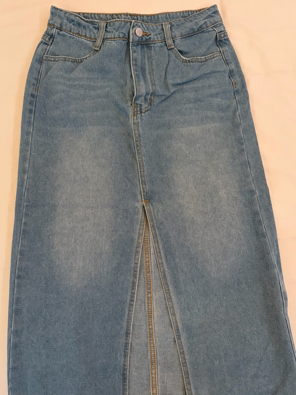 Women’s Light Blue Denim Midi Skirt with Front Slit